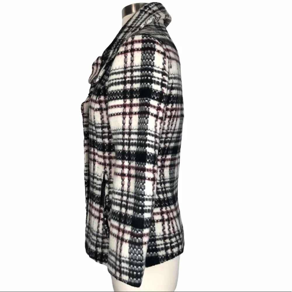 Soia & Kyo White Black & Red Plaid Preppy Moto Punk Designer Wool Coat Jacket XS